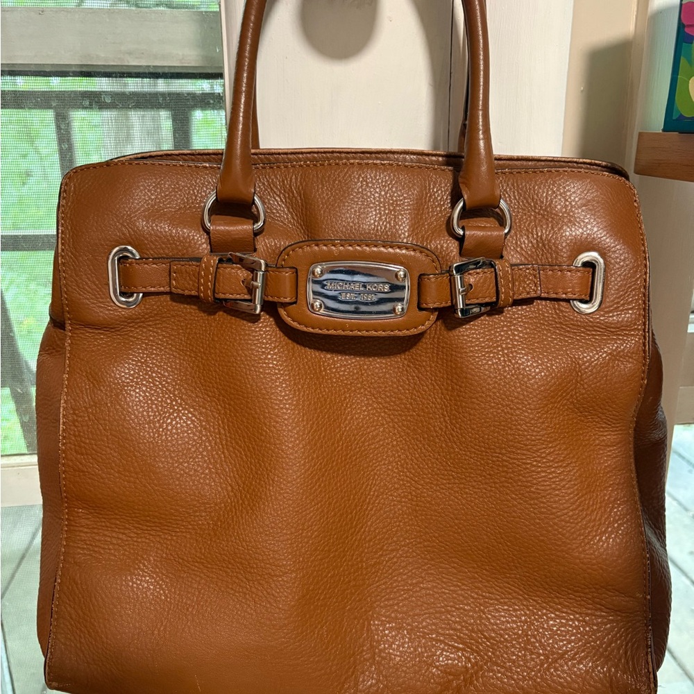 Michael Kors Brown Leather Hamilton Large with Silver Hardware
